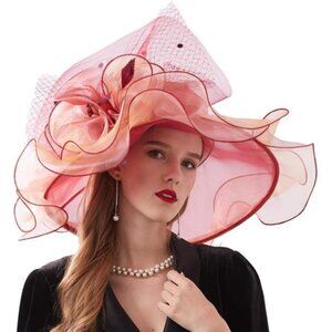 Women's Organza Church Derby Hat Wide Brim Sun Hat